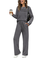 Women's Casual Lounge Set with Piping Sweatshirt and Loose Drawstring Jogging Pants
