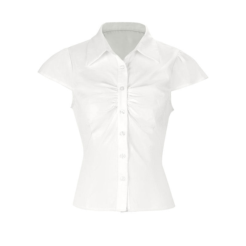 Elegant Women's Blouse with Ruching and Chic Collar