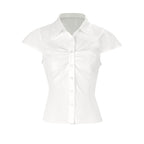 Elegant Women's Blouse with Ruching and Chic Collar
