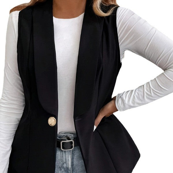 Women's Elegant Blazer Jacket with Tailored Fit and Decorative Button