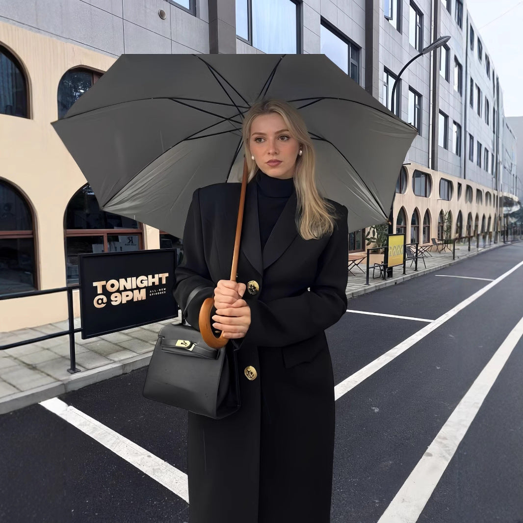 Elegant Long Coat with Gold Buttons and Classic Cut