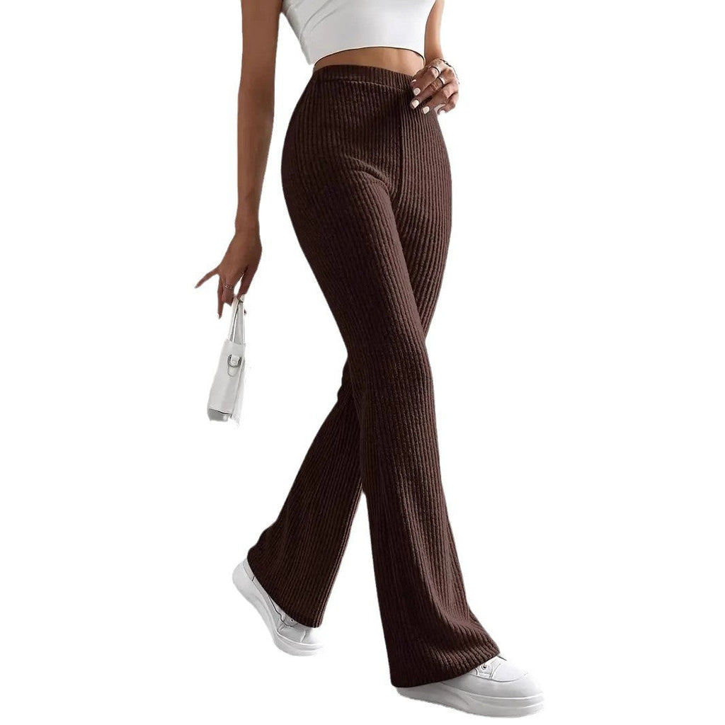 Women's Comfortable Wide-Leg Ribbed Pants with High Waist