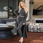 Women's Cozy Lounge Set with Longer Cardigan and Elastic Waistband