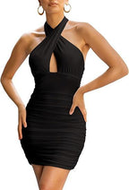 Women's Bodycon Dress with Wrap Design and Cutout Neckline