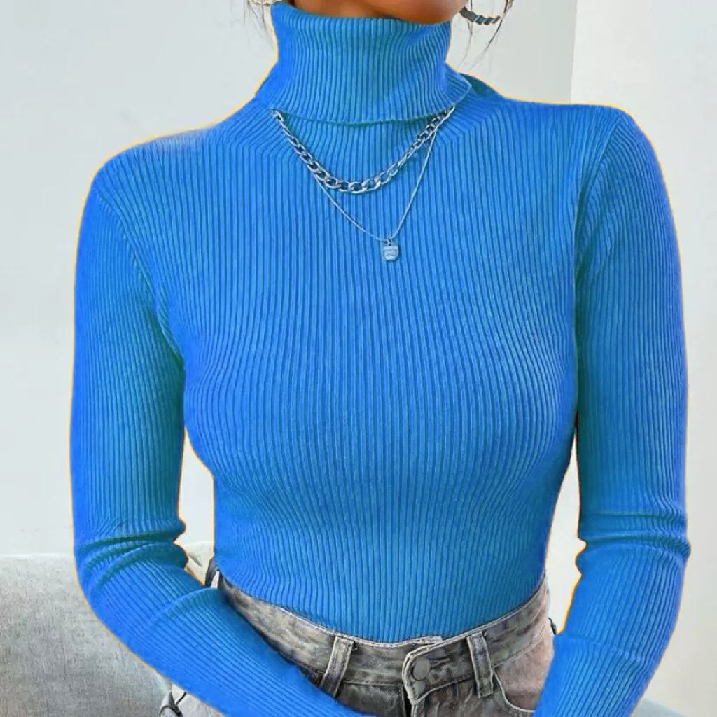 Elegant Women's Turtleneck Sweater with Fine Ribbed Texture