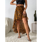 Asymmetrical Maxi Skirt with Leopard Print and Ruffle Details