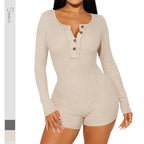 Women's Elegant Long-Sleeve Jumpsuit with Button Details