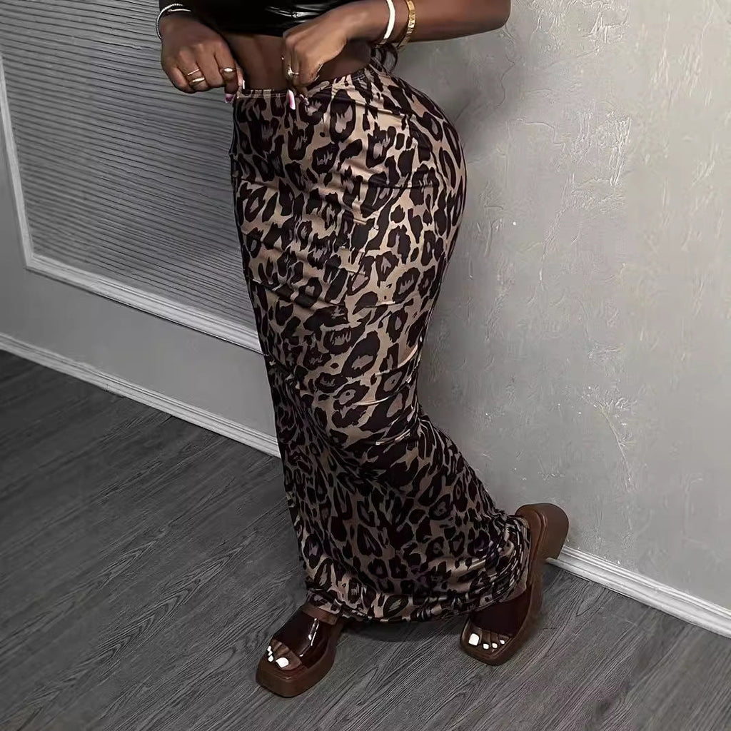 Women's Animal Print Maxi Skirt with High Slit