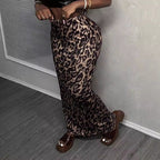 Women's Animal Print Maxi Skirt with High Slit
