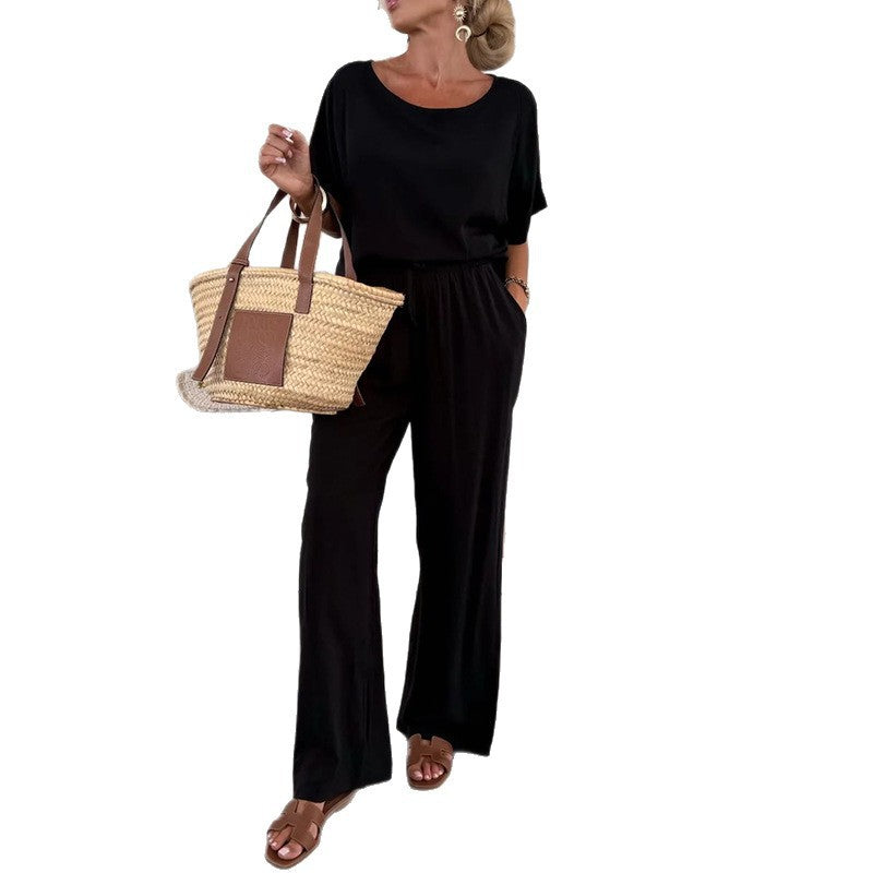 Casual Women's Wide-Leg Jumpsuit with Waist Tie