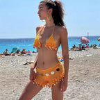 Women's Mesh Mini Skirt with Tassels