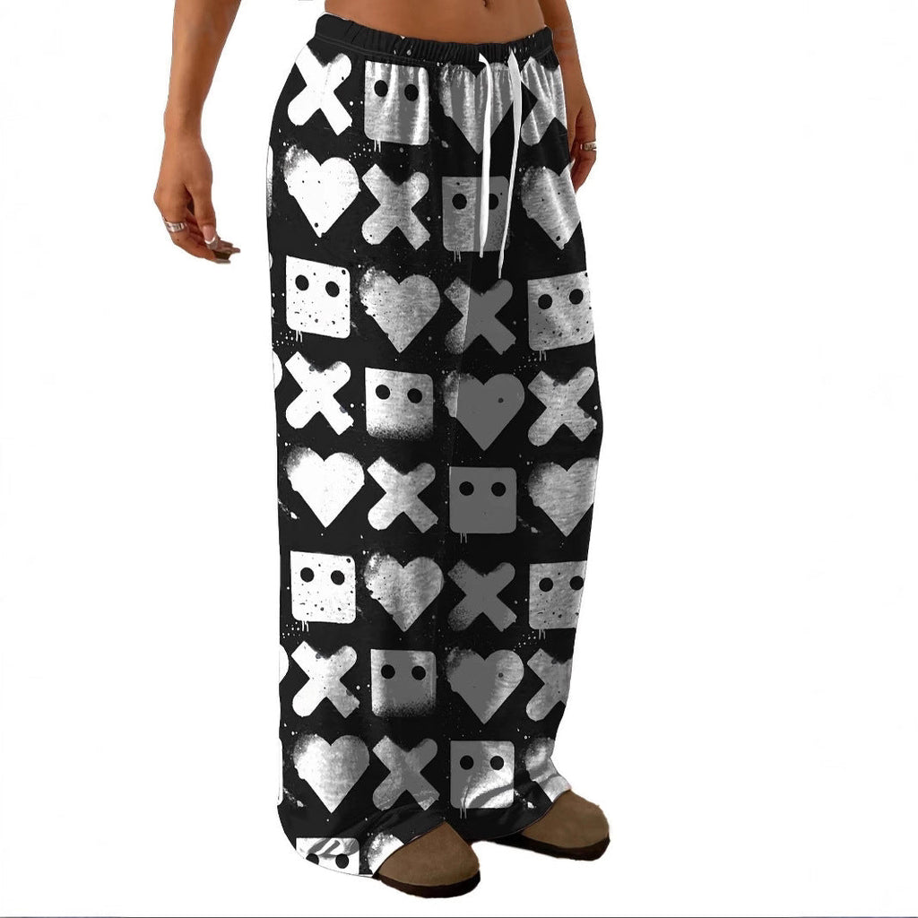 Women's Patterned Casual Pants with Elastic Waist and Deep Pockets