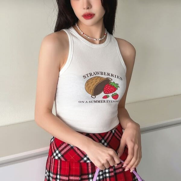 Women's Sleeveless Top with Strawberry Print