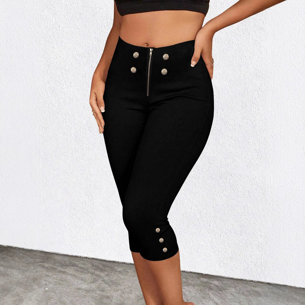 Women's Elegant High-Waisted Cropped Trousers