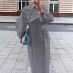 Women's Elegant Trench Coat with High Slit and Puff Sleeves
