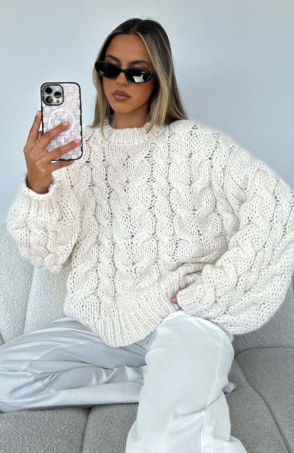 Women's Chunky Knit Sweater with Modern Cable Pattern and Casual Cut