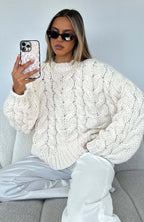 Women's Chunky Knit Sweater with Modern Cable Pattern and Casual Cut