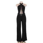 Women's Form-Fitting Jumpsuit with Refined Lace-Up Design