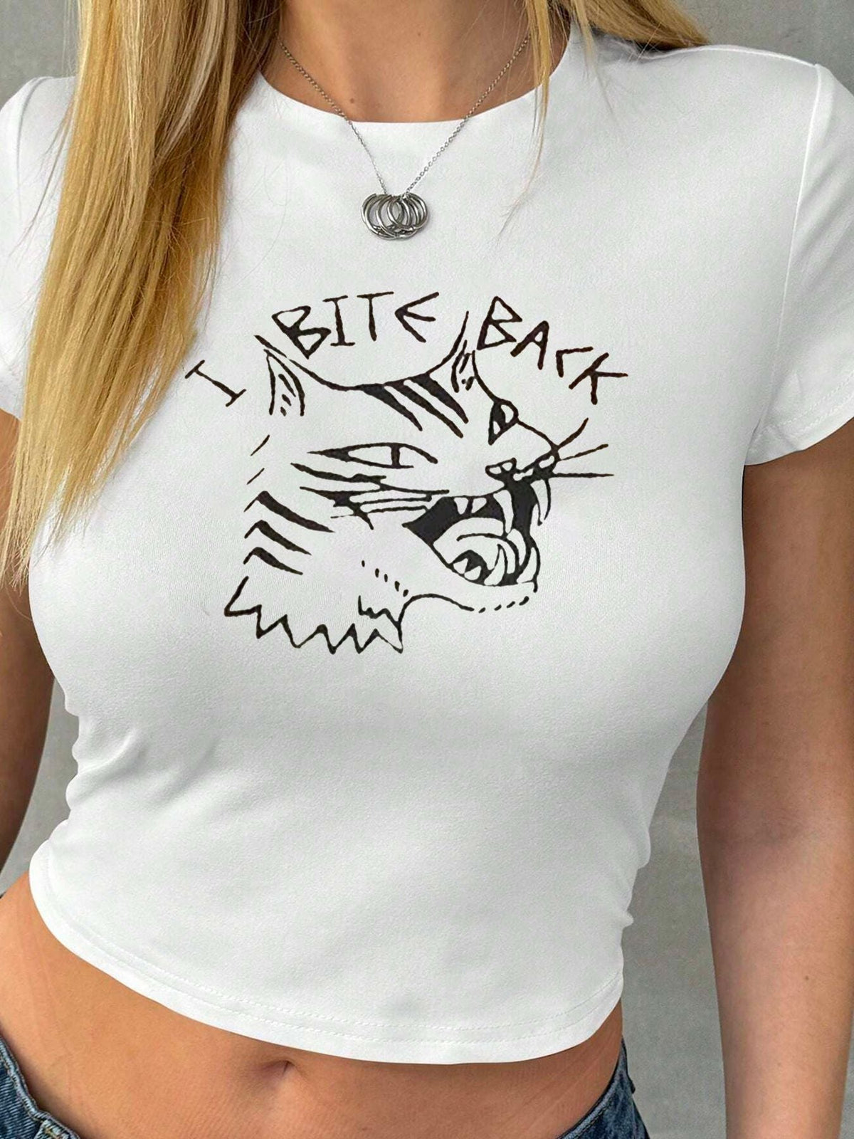 Women's Crop T-Shirt with Creative Lip Print