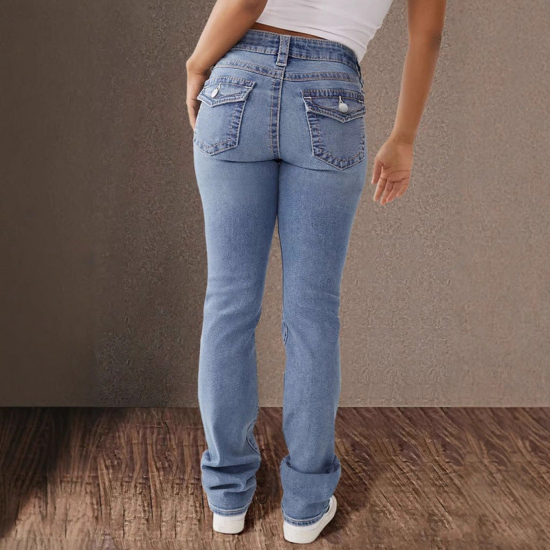 Women's High-Waisted Slim-Fit Jeans with Button Closure