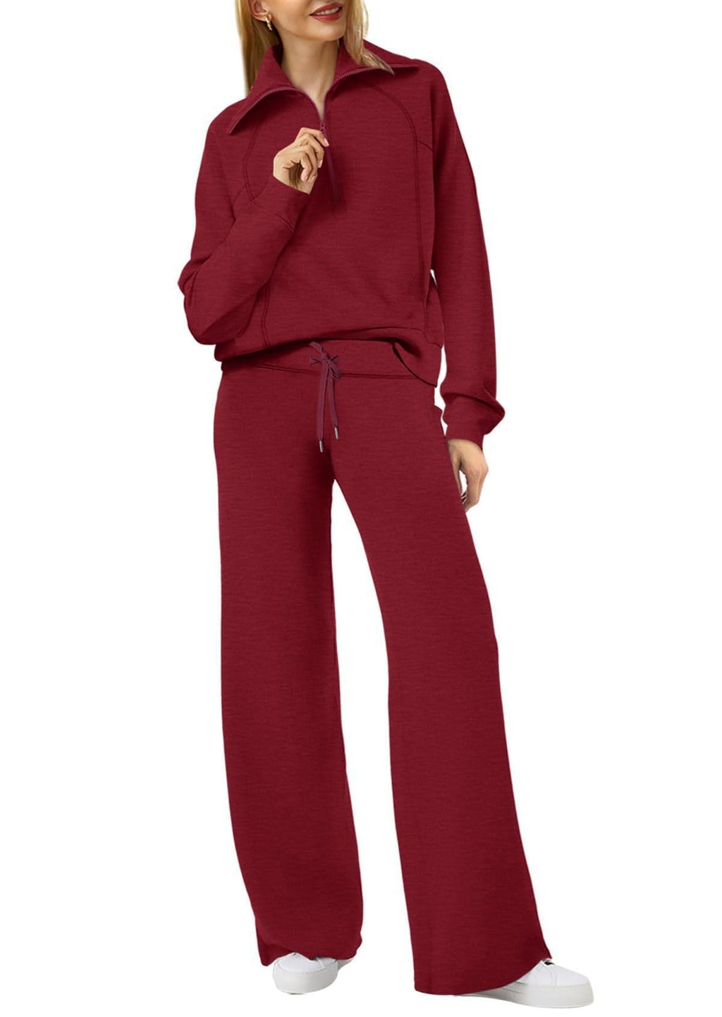 Women's Casual Two-Piece Set with Zipper and Pockets
