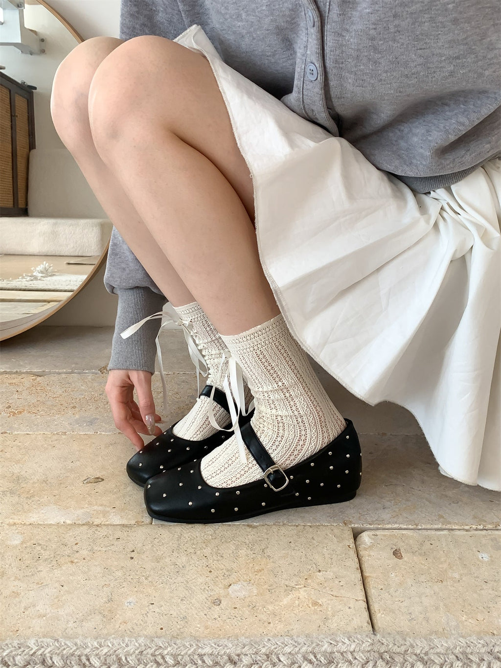 Women's Ballet Flats with Decorative Buckle and Sparkling Design