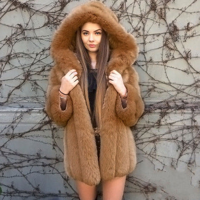Women's Fluffy Faux Fur Wrap with Hood
