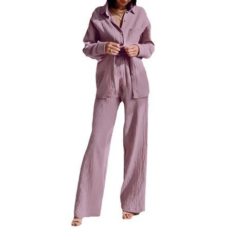 Women's Casual Two-Piece Set in Lightweight Material with Wide Cut