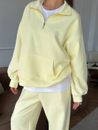 Women's Half-Zip Lounge Set with Hoodie and Wide-Leg Pants
