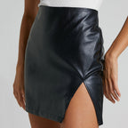 Women's Mini Skirt in High-Quality Imitation Leather with Side Slit