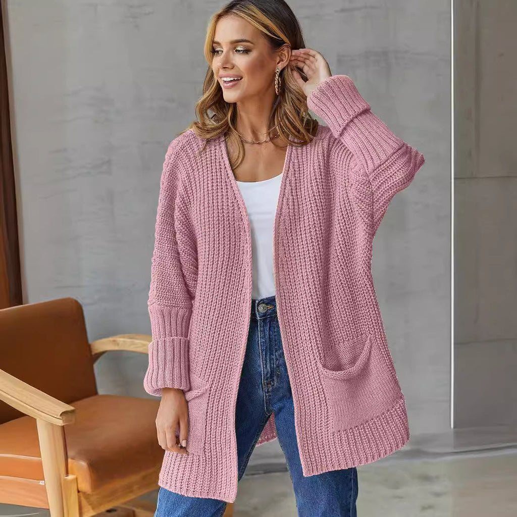 Women's Knit Cardigan with Large Pockets and Textured Design