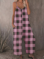 Women's Casual Plaid Jumpsuit with Pockets