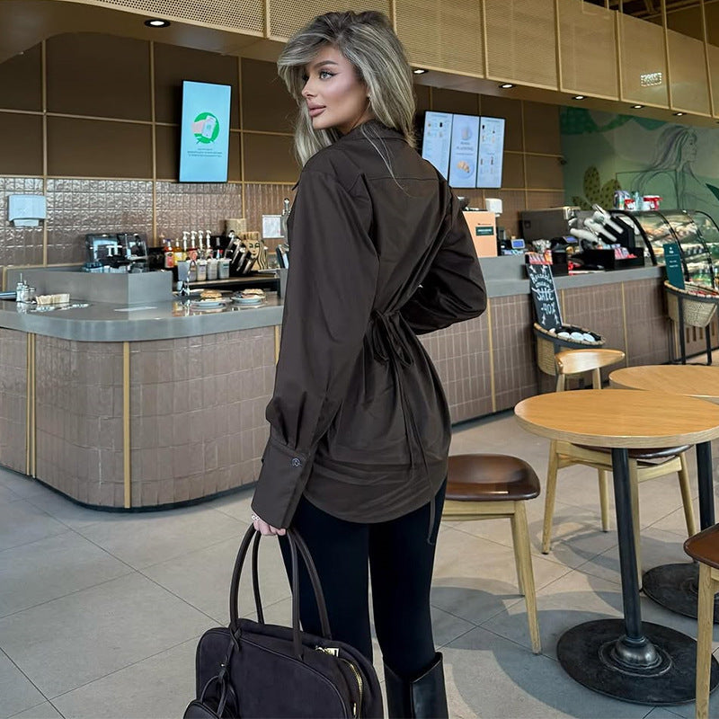 Elegant Women's Long-Sleeve Blouse with Structured Fit