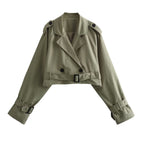 Women's Cropped Trench Jacket with Double Button Details