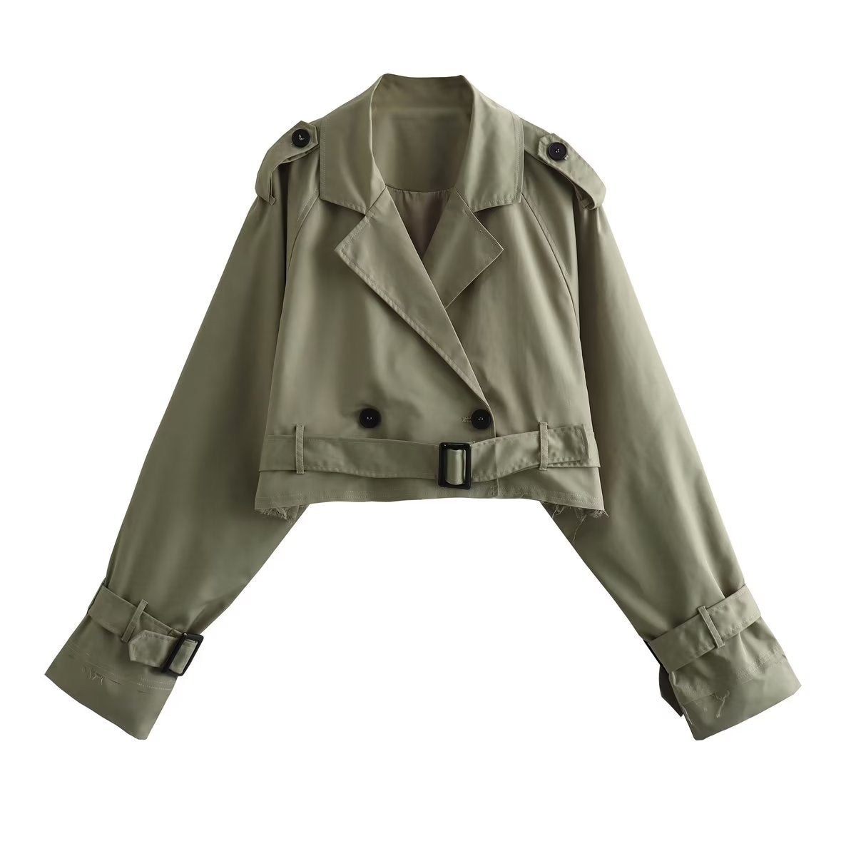 Women's Cropped Trench Jacket with Double Button Details