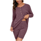 Women's Comfortable Lounge Set with Long-Sleeve Top and Shorts