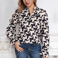 Women's Blouse with Modern Geometric Pattern and Elegant Ruffle Details