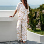 Women's Casual Two-Piece Set with Wide-Leg Pants and Elegant Top