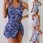 Women's Swim Dress with Floral Design and Side Slit