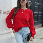 Women's Chic Knit Sweater with Textured Wave Pattern