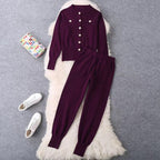Women's Elegant Knit Suit Set with Button Details
