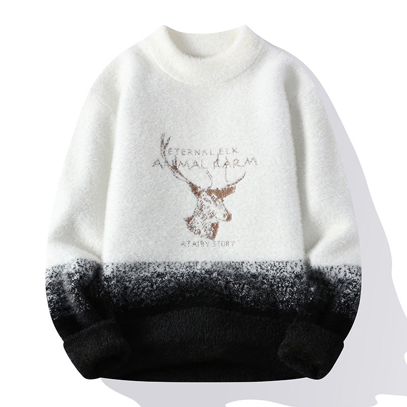 Women's Fluffy High-Neck Sweater with Graphic Motif