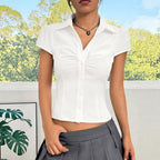Elegant Women's Blouse with Ruching and Chic Collar