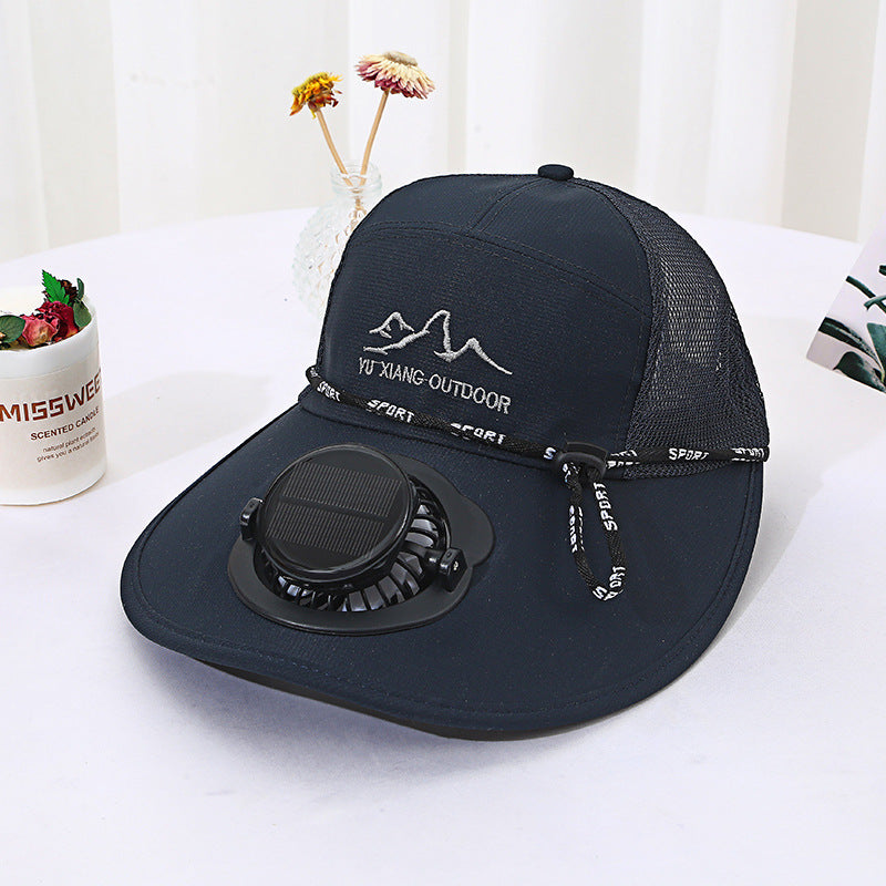 Ventilated outdoor sun hat with solar fan