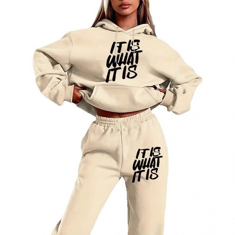 Women's Casual Hoodie and Jogging Pants Set with Inspiring Lettering