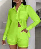 Women's Short Sleeve Blouse and Shorts Set