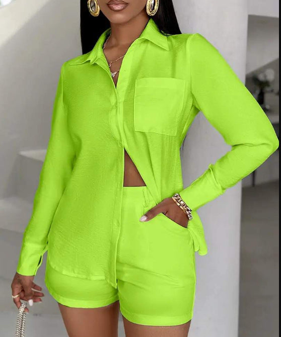 Women's Short Sleeve Blouse and Shorts Set