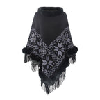 Women's Elegant Poncho with Decorative Fringe Design and Faux Fur Trim