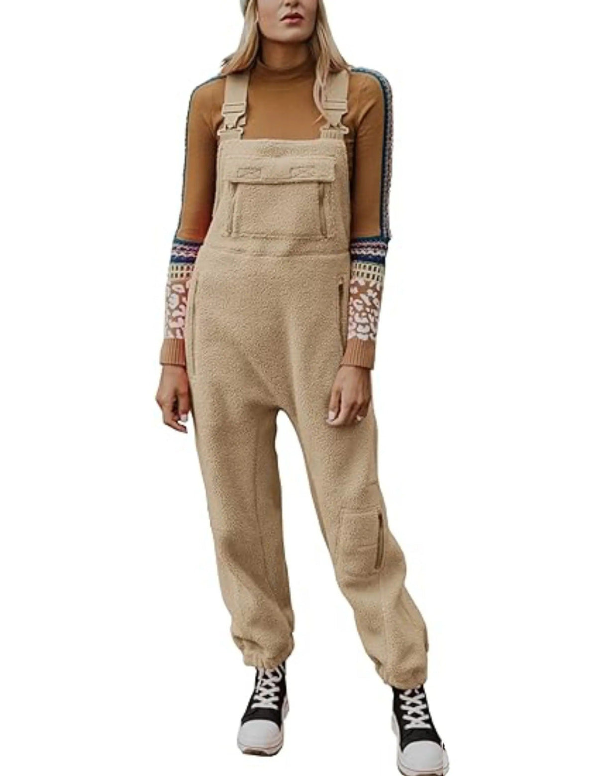 Women's Fluffy Overall with Adjustable Straps and Pockets