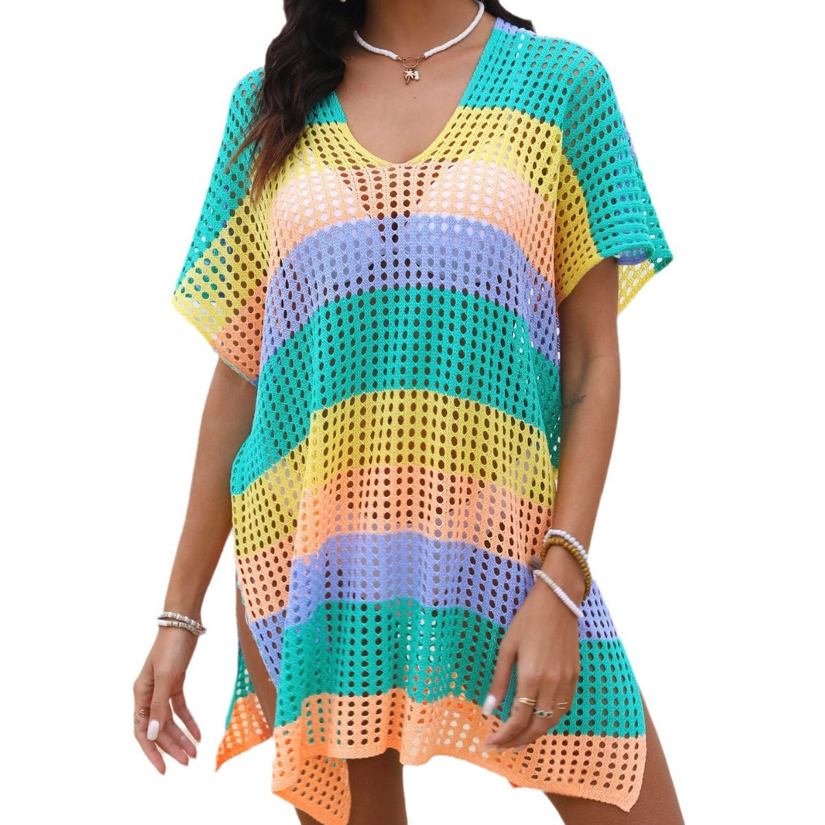 Women's Airy Mesh Beach Cover-Up with V-Neck